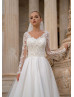 Long Sleeves Beaded Ivory Lace Tulle Shiny Wedding Dress